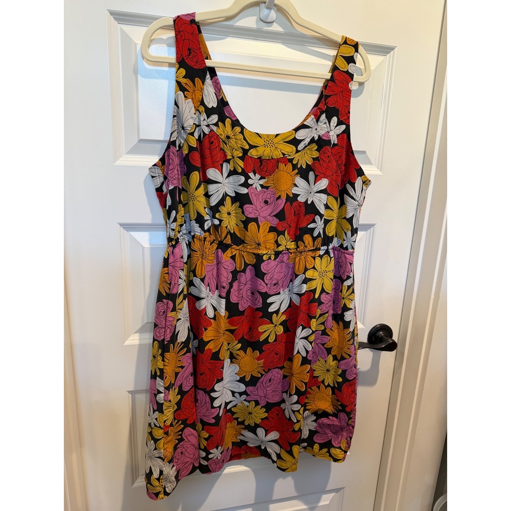 We Love Vera Silk Floral Mini Dress XL Black Red Yellow Sleeveless Empire Waist